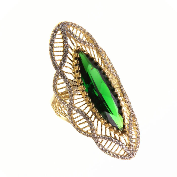 Bague motif entourage pierre Marquise verte autres Coul. Disp  en Or 750 / 1000 (18K)