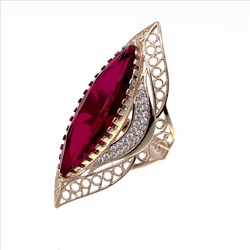 Bague motif marquise rouge  en Or 750 / 1000 (18K)