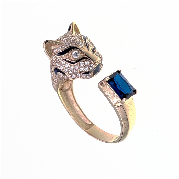 Bague motif Panthere Bleue ou rouge  en Or 750 / 1000 (18K)