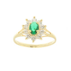Bague motif marquise centre vert  en Or 750 / 1000 (18K)