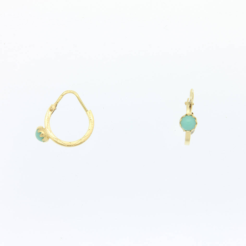 Paire de créoles prierre turquoise  en Or 750 / 1000 (18K)