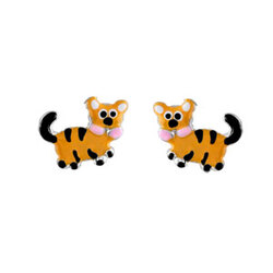 Paire de boucles à vis BO TIGE ARGENT RHODIE CHAT  en Argent 925 / 1000