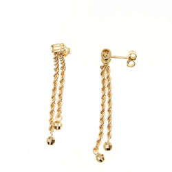 Paire de boucles pendantes maille corde avec des boules  en Or 750 / 1000 (18K)