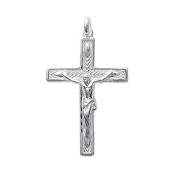Pendentif religieux croix gravée avec le Christ  en Argent 925 /1000