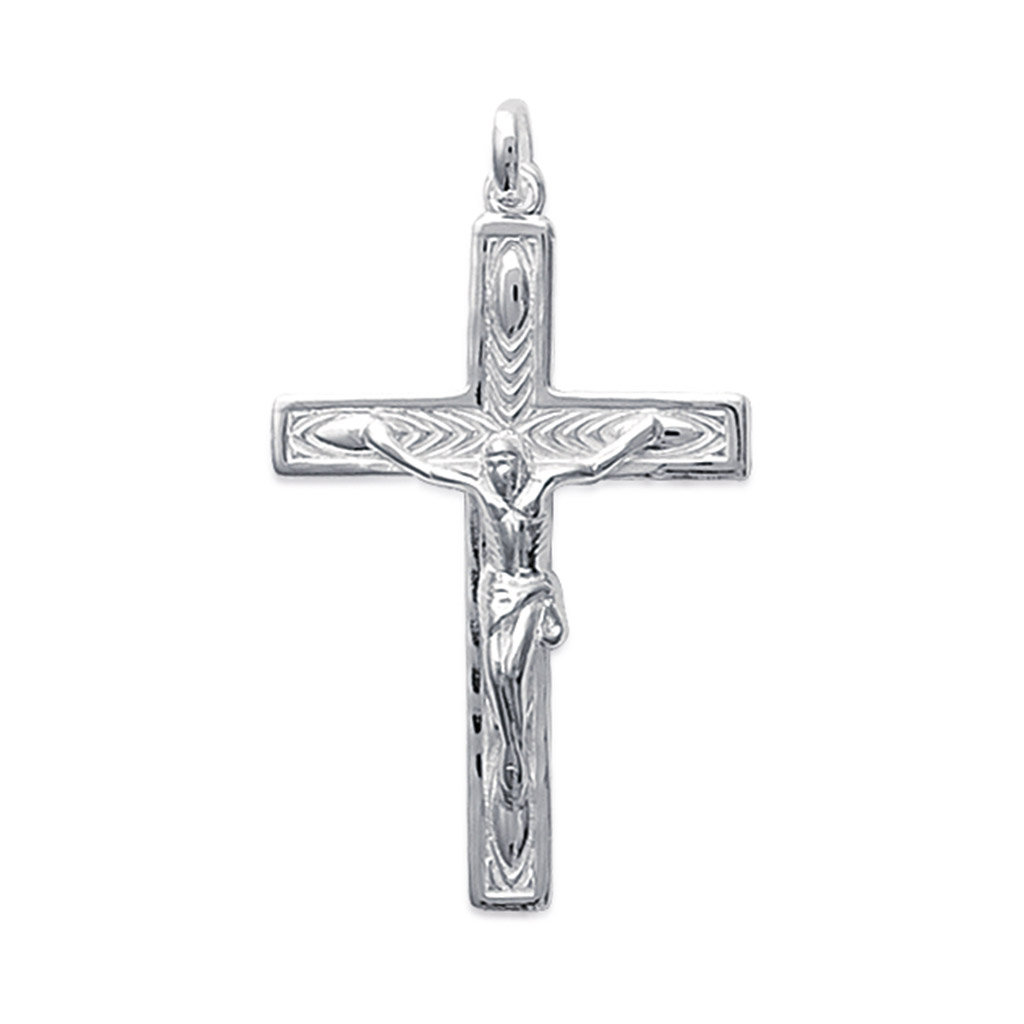 Pendentif religieux croix gravée avec le Christ en Argent 925 /1000