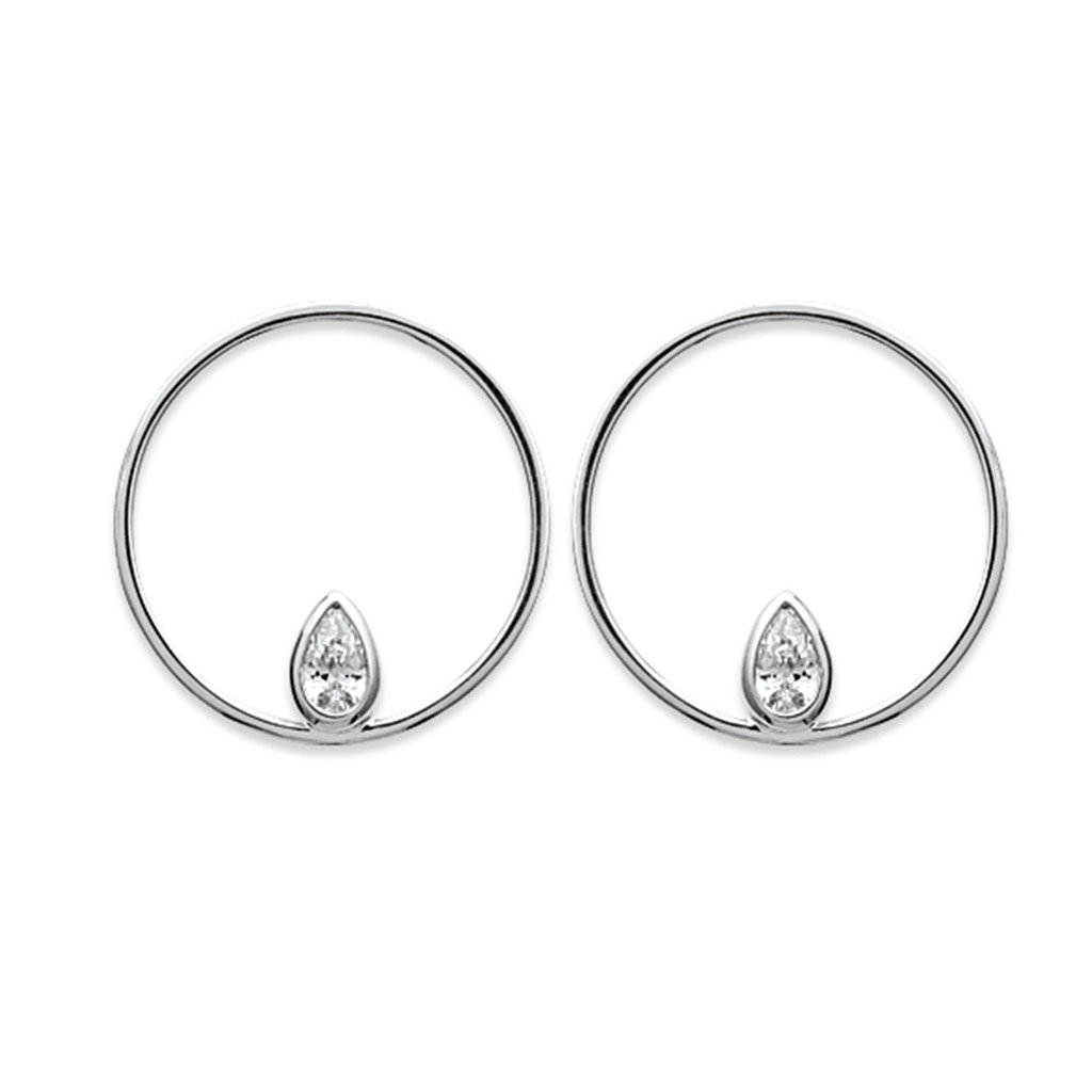 Paire de boucles à vis poire serti clos en Argent 925 /1000