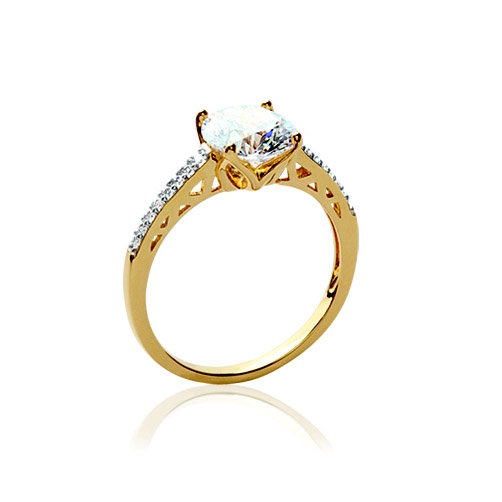 Solitaire solitaire accompagné 4 griffes serti 2 griffes en Plaqué Or