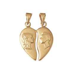 Coeur sécable avec profils d'homme et femme  en Platine 950 / 1000