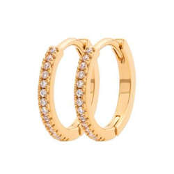 Paire de créoles serties grain  en Plaqué Or