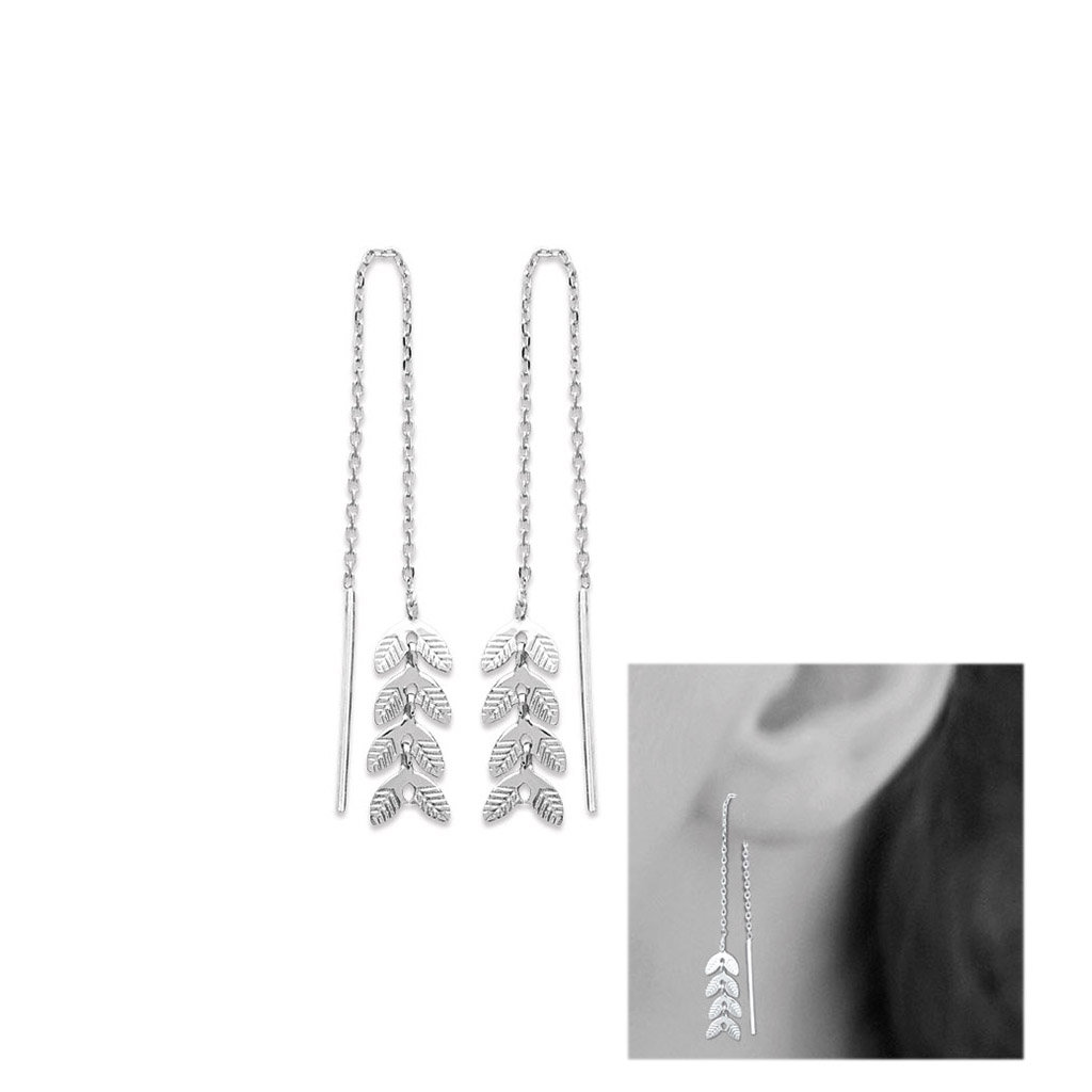 Paire de boucles pendantes laurier en Argent 925 /1000