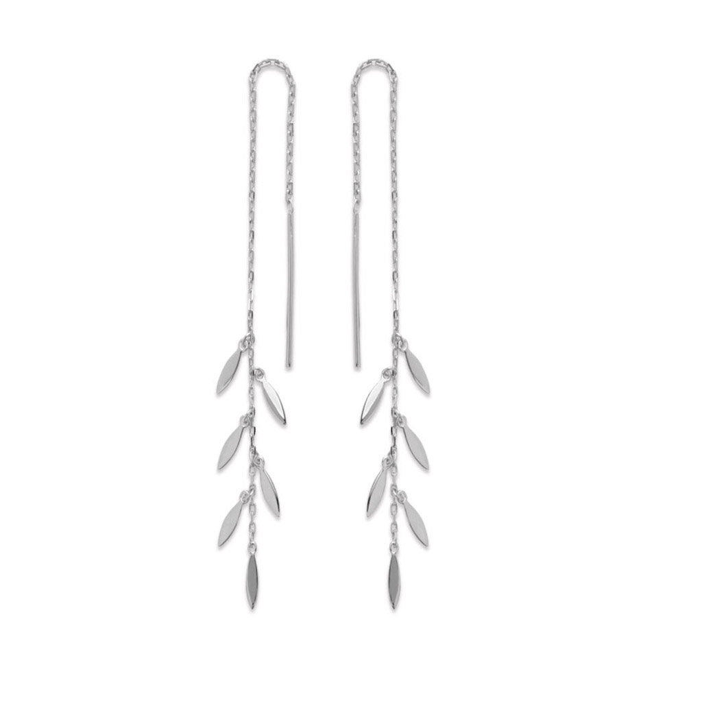 Paire de boucles pendantes maille forcat palmette à enfiler en Argent 925 /1000