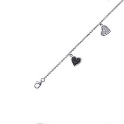 Gourmette porte breloque coeur pavage  en Argent 925 /1000