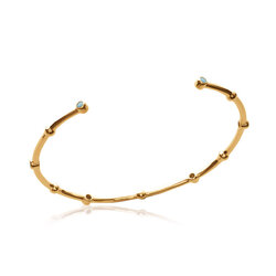 Bracelet Rigide avec boule et turquoises ouvert  en Plaqué Or