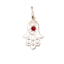 Pendentif religieux main pierre rouge  en Argent 925 / 1000
