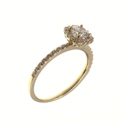 Solitaire accompagne avec entourage coussin  en Or 750 / 1000 (18K)