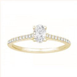 Solitaire accompagne centre oval 0.30 + 0.13Ct sur les cotés  en Or 750 / 1000 (18K)